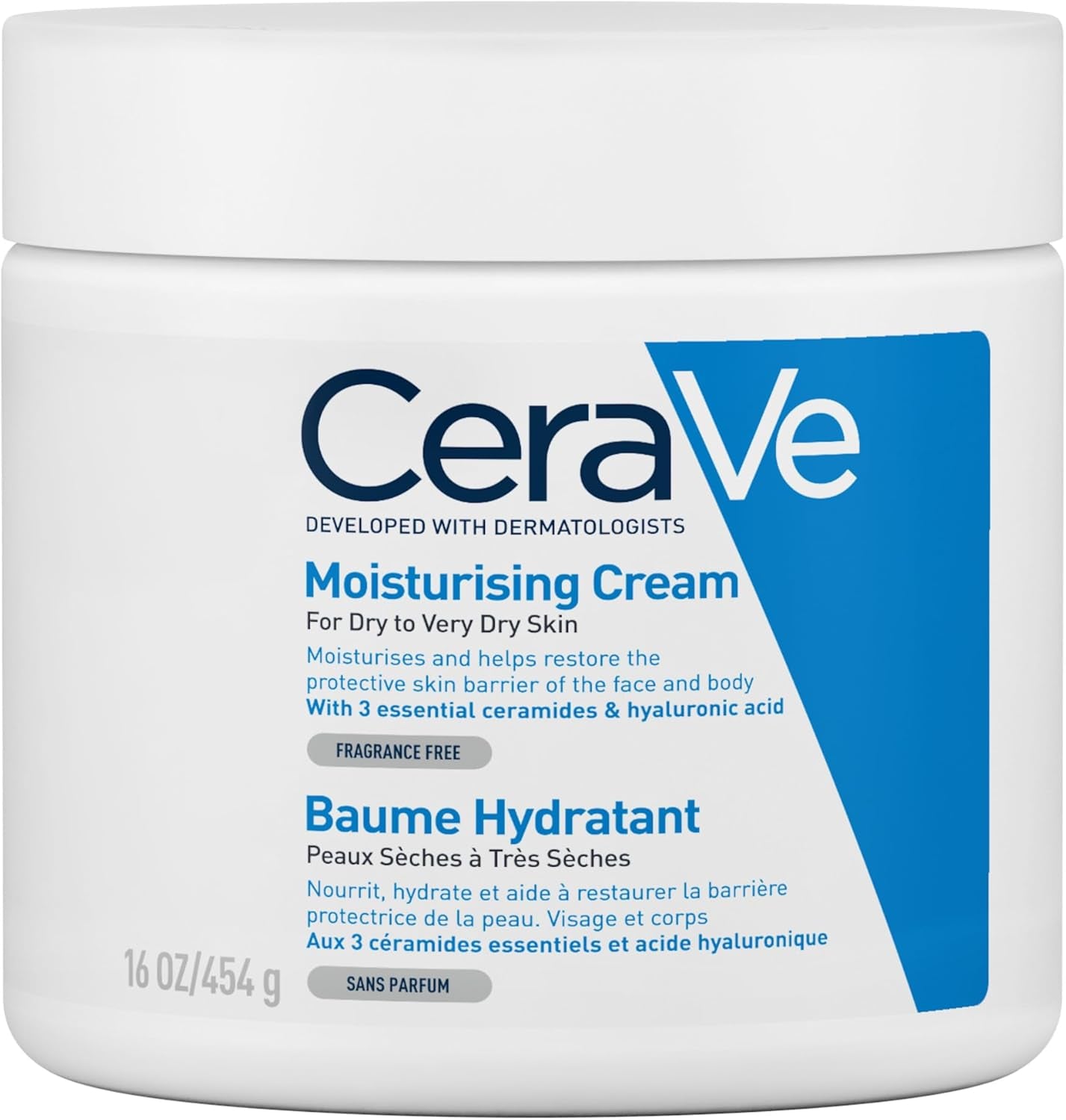 Cerave Moisturising Cream, Face & Body, with 3 Essential Ceramides & Hyaluronic Acid for Dry to Very Dry Skin, Developed with Dermatologists, Fragrance-Free, 454G/16Oz