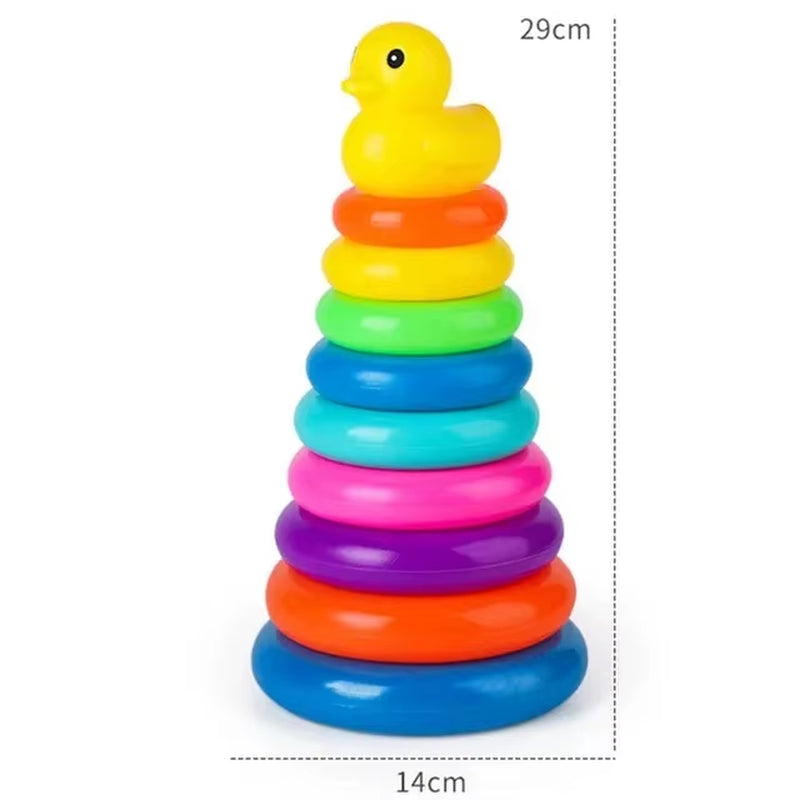 Montessori Rotating Rainbow Tower Baby Stacking Puzzle Toy Develop Motor Skills Game Children Educational Sensory Stacking Tower