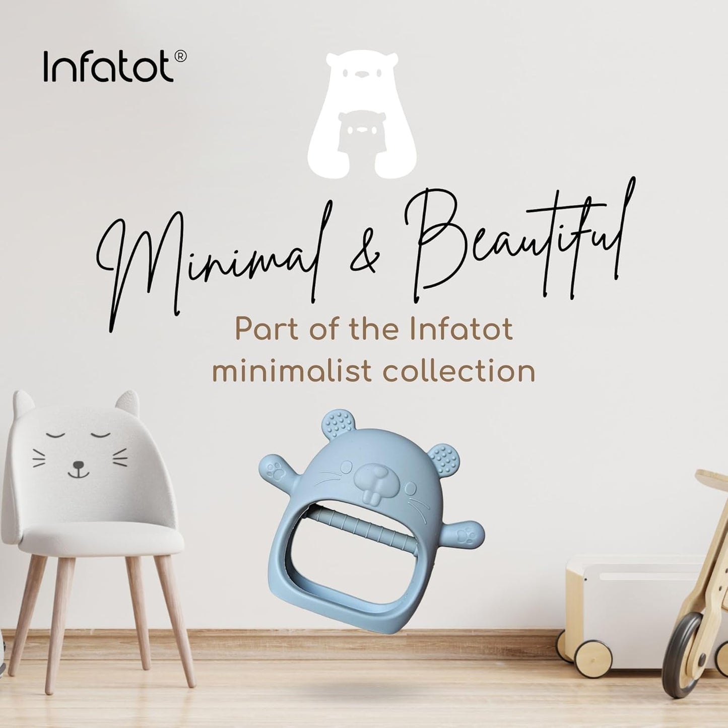 ® Teething Toys for Baby Gifts – Chipmunk Silicone Mitten Teether, Soothing Glove for Infants, Baby Toys 0-6 Months, Soft Chewable Teether Toy to Prevent Finger Sucking, CM Blue