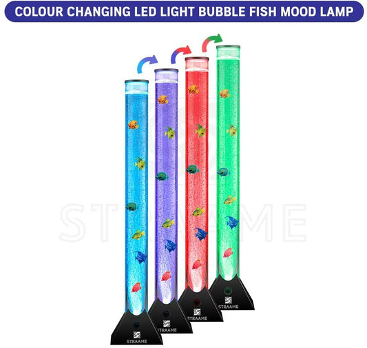 Extra Large 90Cm Colour Changing LED Sensory Bubble Tube Lamp Black Fish Water