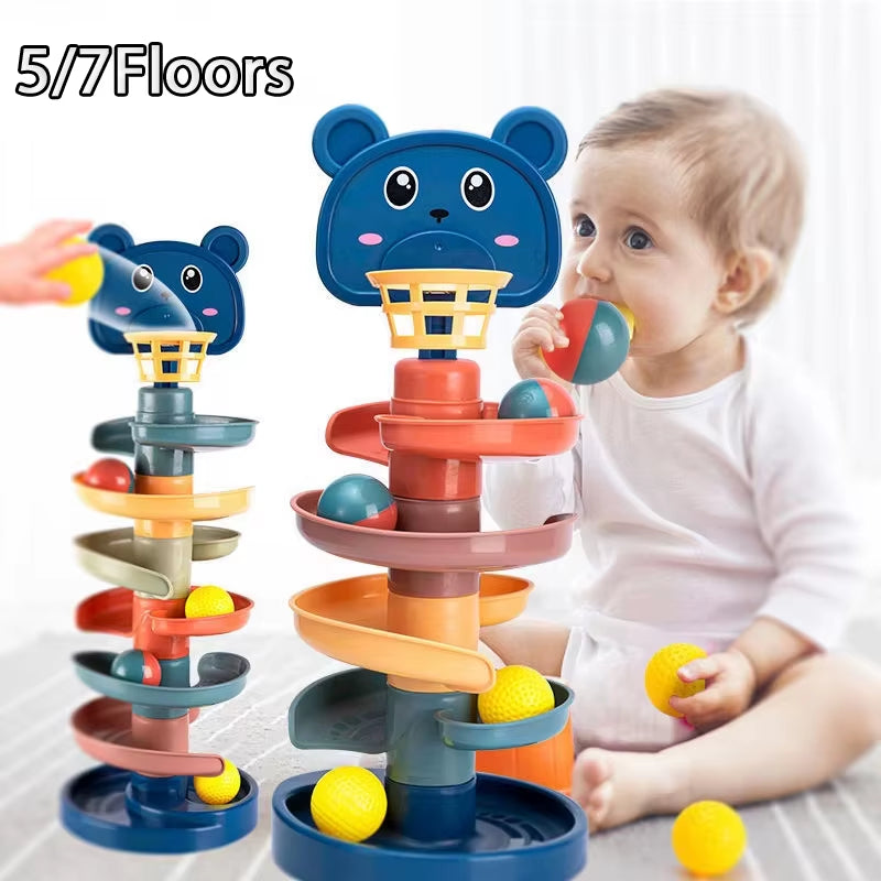 5/7 Layes Track Rolling Ball Pile Tower Early Educational Toy for Babies Rotating Track Educational Stacking Toy for Kids Gift