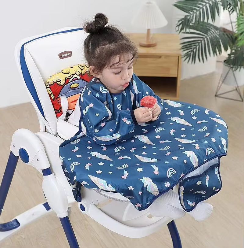Waterproof Overalls Coverall Baby Feeding Table Highchair Baby Weaning Bibs Smock Apron Attaches to Highchair Long Sleeve Bibs