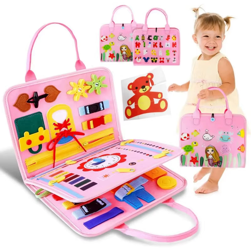 2 Pages Children Montessori Dressing Early Educational Busy Board Toddlers Sensory Toy Travel Activities for Boys Girls Gift Toy