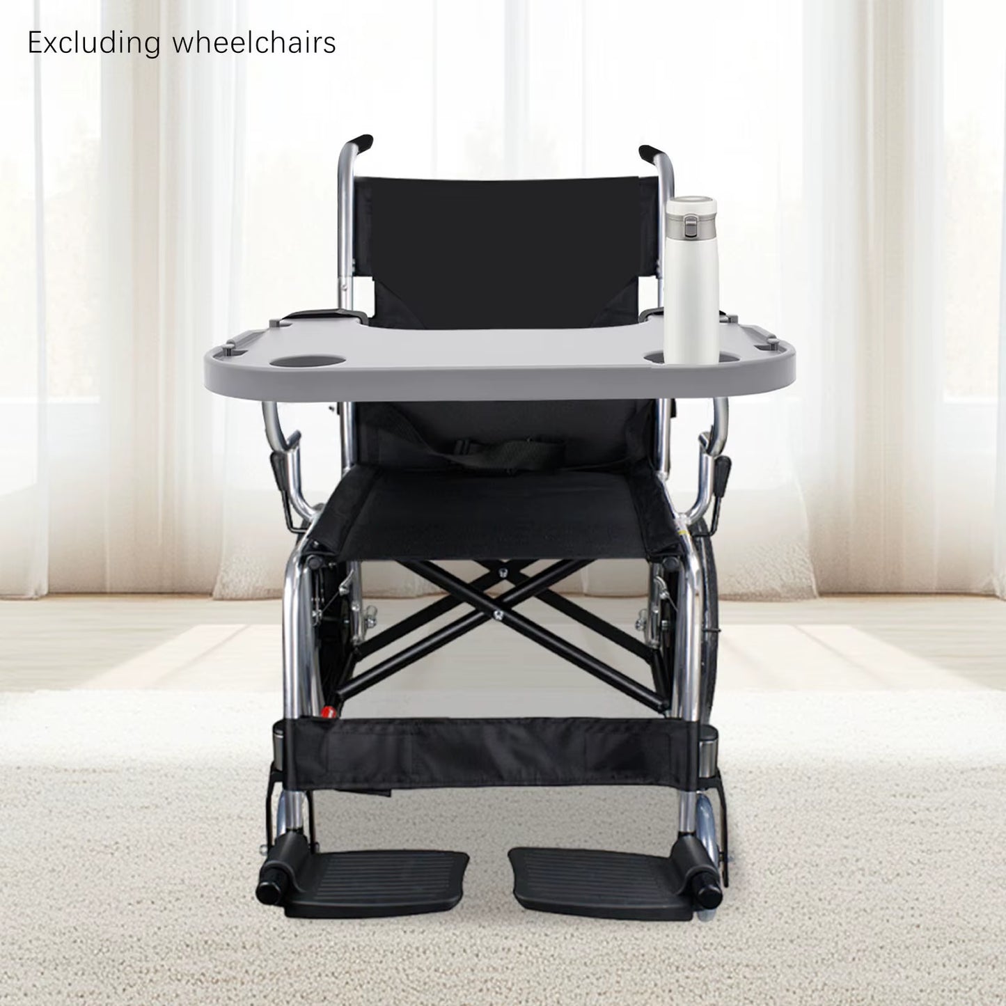 Wheelchair Lap Tray 80KG Load Adjustable & Removable Table Board W/ 2 Cup Holders Universal Fit Wheelchair Accessories