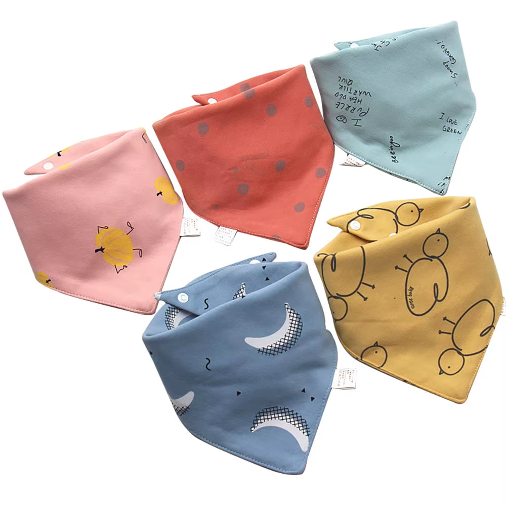 5 Pcs/Lot Baby Bandana Bibs Scarf Burp Cloths Saliva for Newborn Infant Toddler Boys Girls Kids Cartoon Triangle Cotton Bib