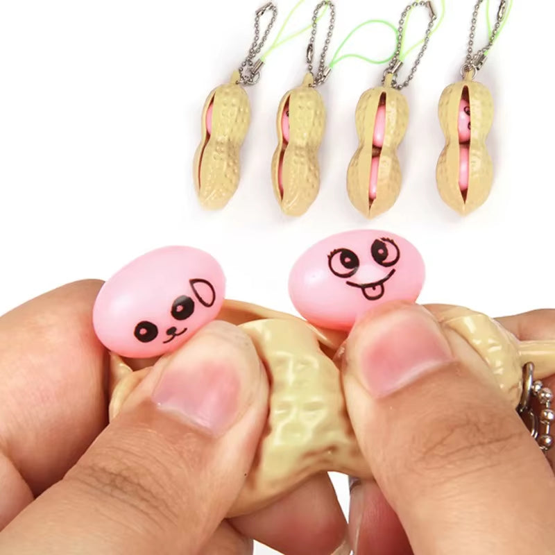 Peanut Fidget Squishy Squeeze Toy for Kids Adults Creative Fun Keychain Gift Portable Decompression Peanuts Stress Relief Toys