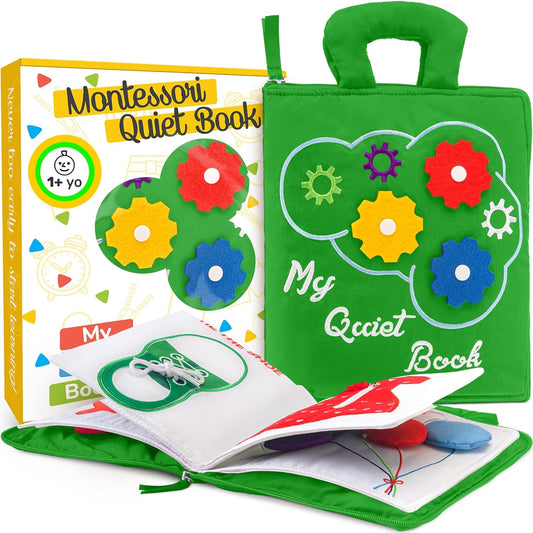 Montessori Busy Book Toddler Travel Toys 1-3, Activity Quiet Book Airplane Travel Toys for Toddlers 1-3, Busy Board with Car and Plane Activities, Boys & Girls