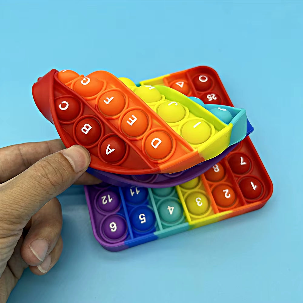 2Pcs/Pack Numbers Letters Alphabet Math Learning Fidget Toys Silicone Rainbow Square Circle Educational Toys for Kids