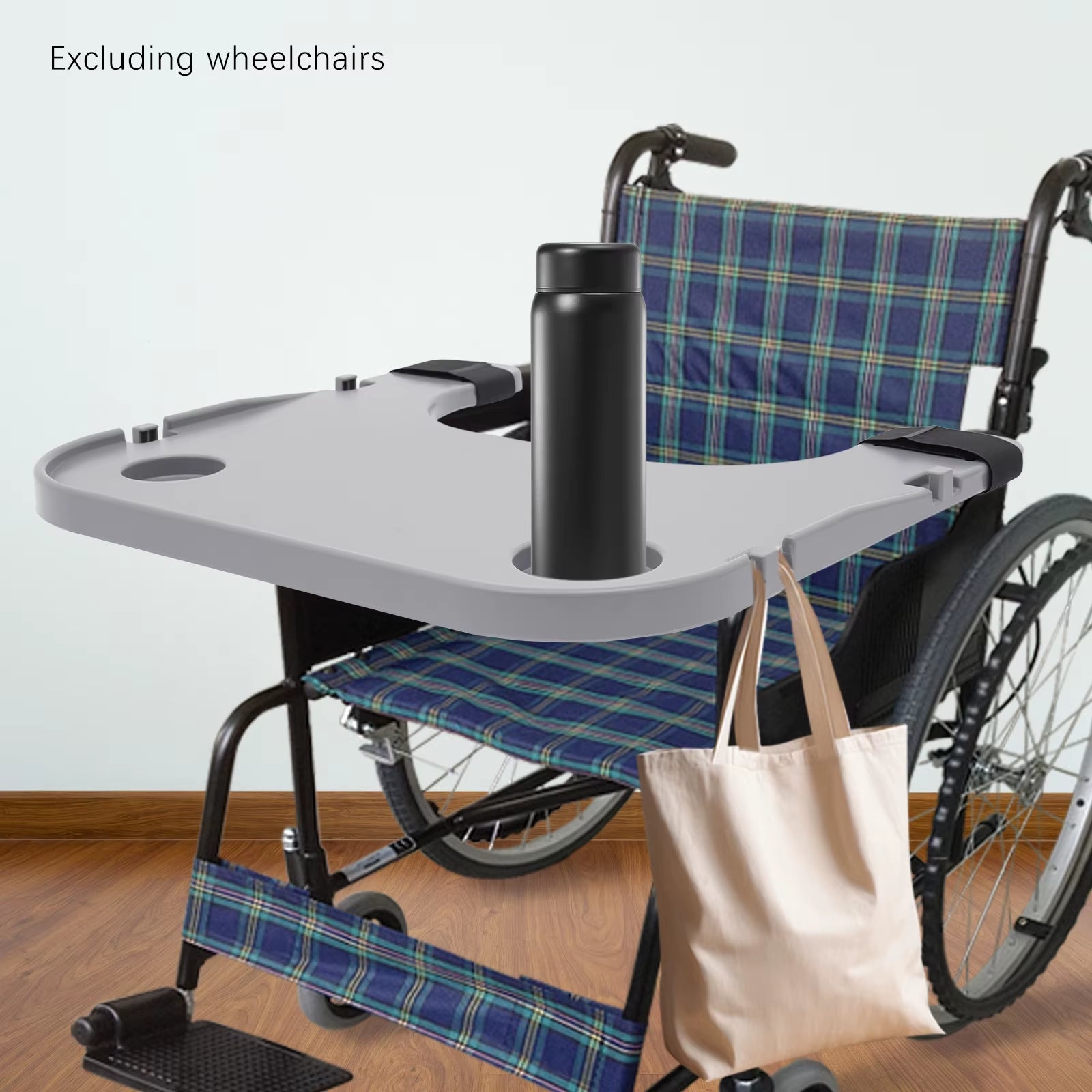 Wheelchair Lap Tray 80KG Load Adjustable & Removable Table Board W/ 2 Cup Holders Universal Fit Wheelchair Accessories