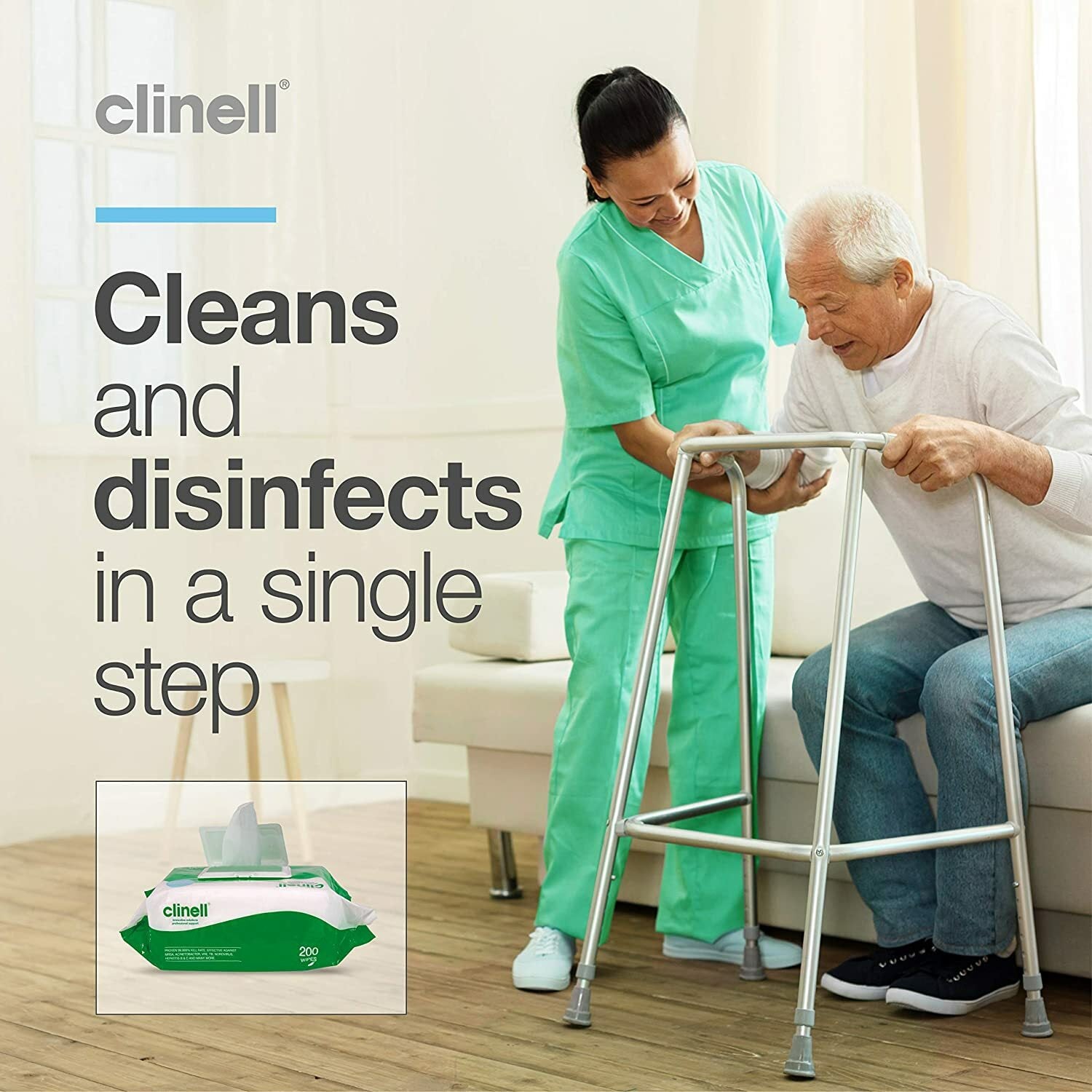 2 X CLINELL WIPES ANTIBACTERIAL WET WIPES KILLS 99.9% GERMS 200 WIPES per PACK