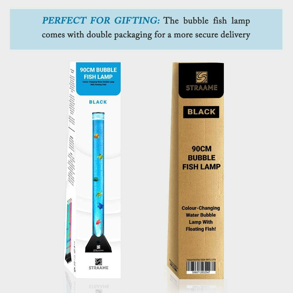 Extra Large 90Cm Colour Changing LED Sensory Bubble Tube Lamp Black Fish Water
