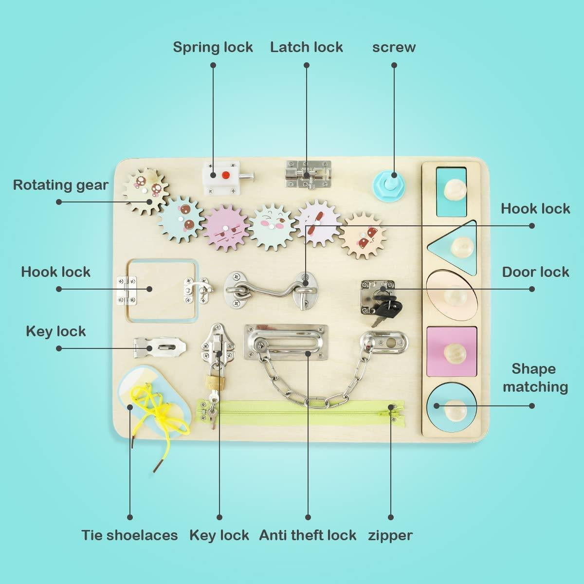 MONTESSORI BUSY BOARD TODDLER SENSORY TOYS PRESCHOOL MOTOR SKILLS ACTIVITIES