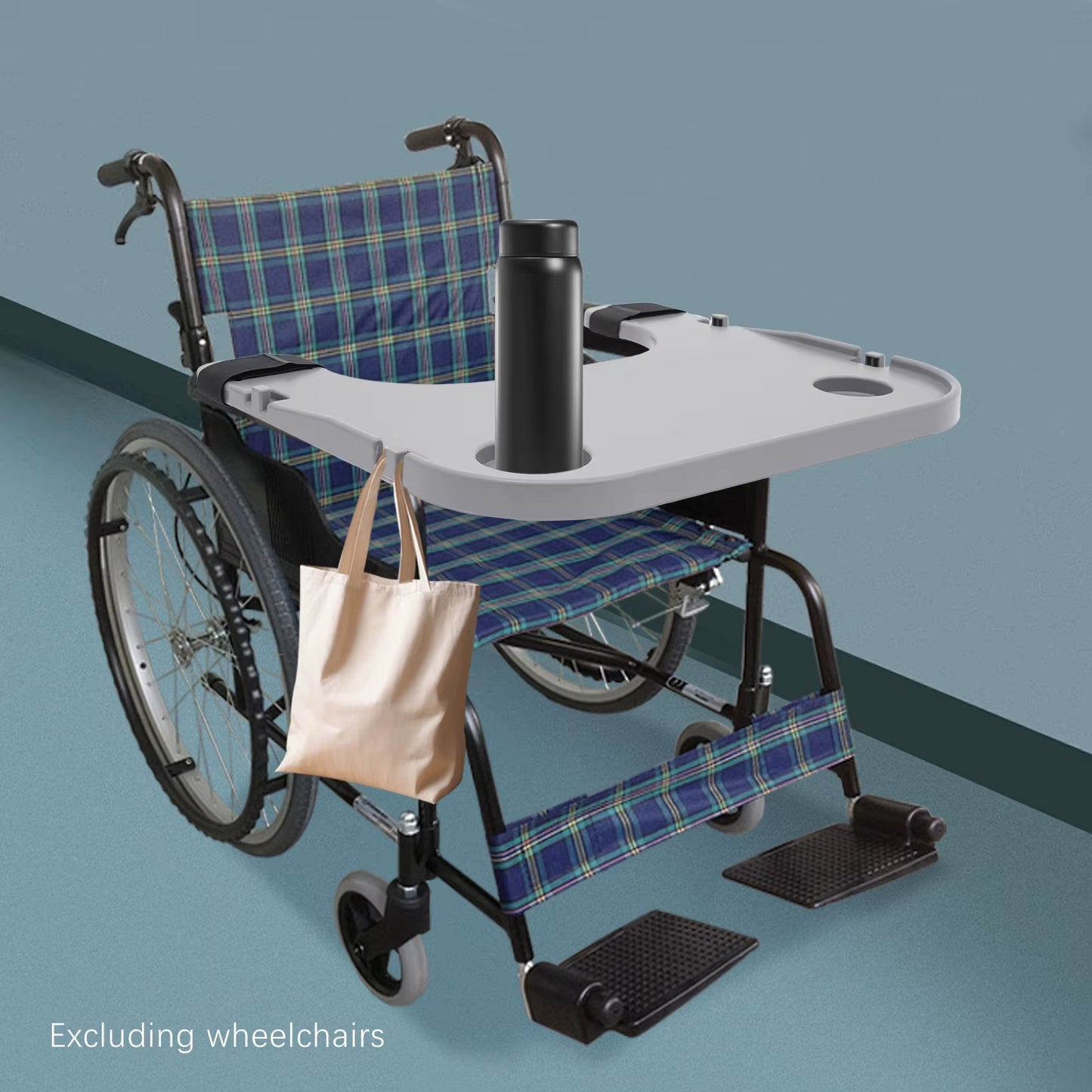 Wheelchair Lap Tray 80KG Load Adjustable & Removable Table Board W/ 2 Cup Holders Universal Fit Wheelchair Accessories