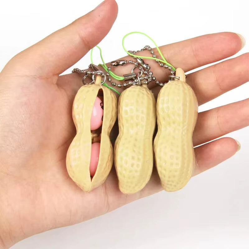 Peanut Fidget Squishy Squeeze Toy for Kids Adults Creative Fun Keychain Gift Portable Decompression Peanuts Stress Relief Toys
