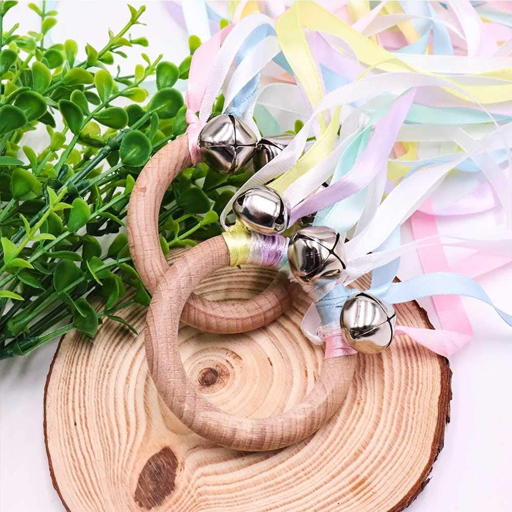 Montessori Hand Kite | Baby Sensory Ribbon Toy | Waldorf Wooden Toys for Toddlers | Rainbow