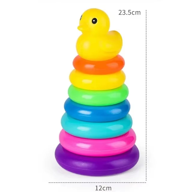 Montessori Rotating Rainbow Tower Baby Stacking Puzzle Toy Develop Motor Skills Game Children Educational Sensory Stacking Tower