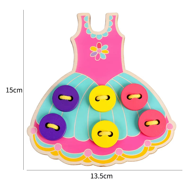 1Set Children'S Montessori Learn Basic Life Skills Teaching Aid Skirt Clothes Threading Button Sewing Board Game Educational Toy