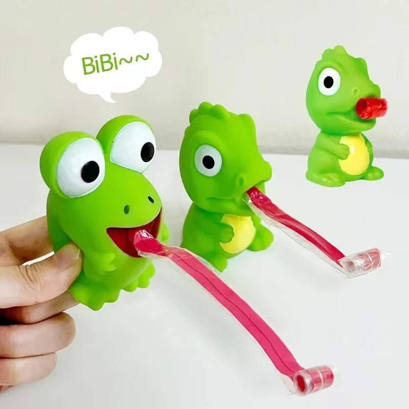 Pinch Frog Dinosaur Sticking Tongue Out Toys Funny Sensory Stress Relief Fidget Toys Cat Toys School Gifts for Kids Children