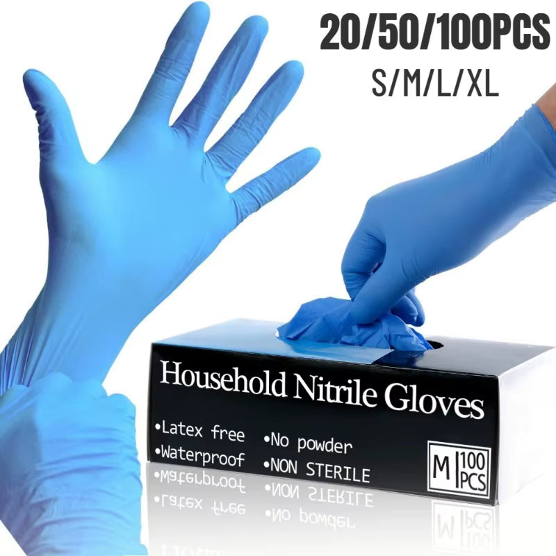 20/50/100PCS Blue Nitrile Gloves Disposable Household Cleaning Gloves for Kitchen Dishwashing Waterproof Latex Free Powder Free