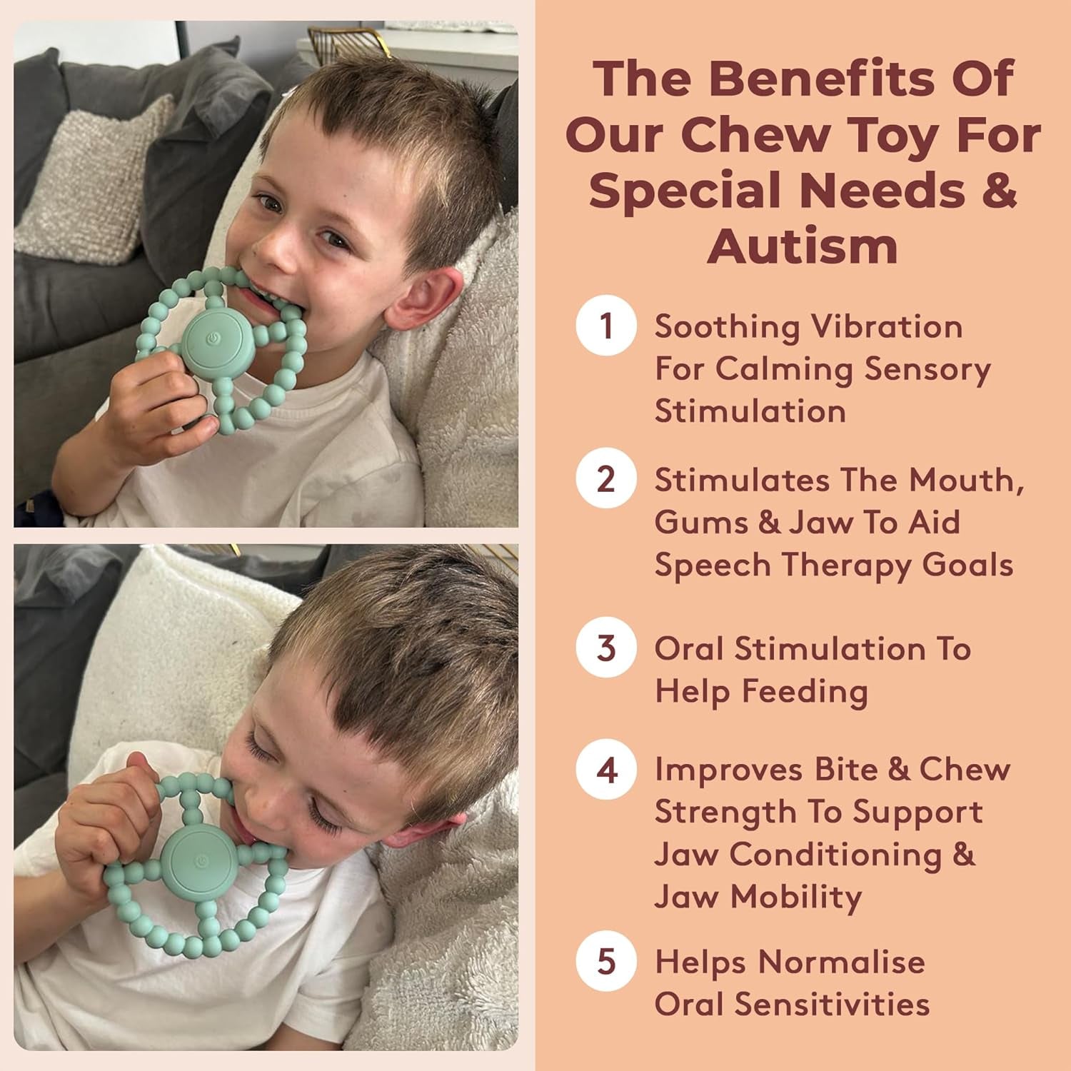 Vibrating Sensory Chew Toy - Dual Use: Chew Toys for Autistic Children & Baby Teething Toy - Infant Teething Toy & Chewy Toys for Autism & Special Needs