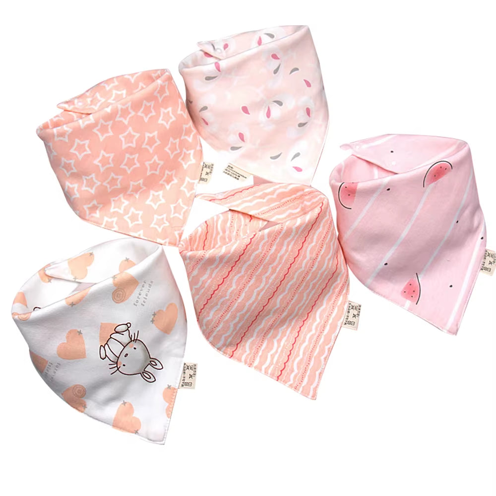5 Pcs/Lot Baby Bandana Bibs Scarf Burp Cloths Saliva for Newborn Infant Toddler Boys Girls Kids Cartoon Triangle Cotton Bib