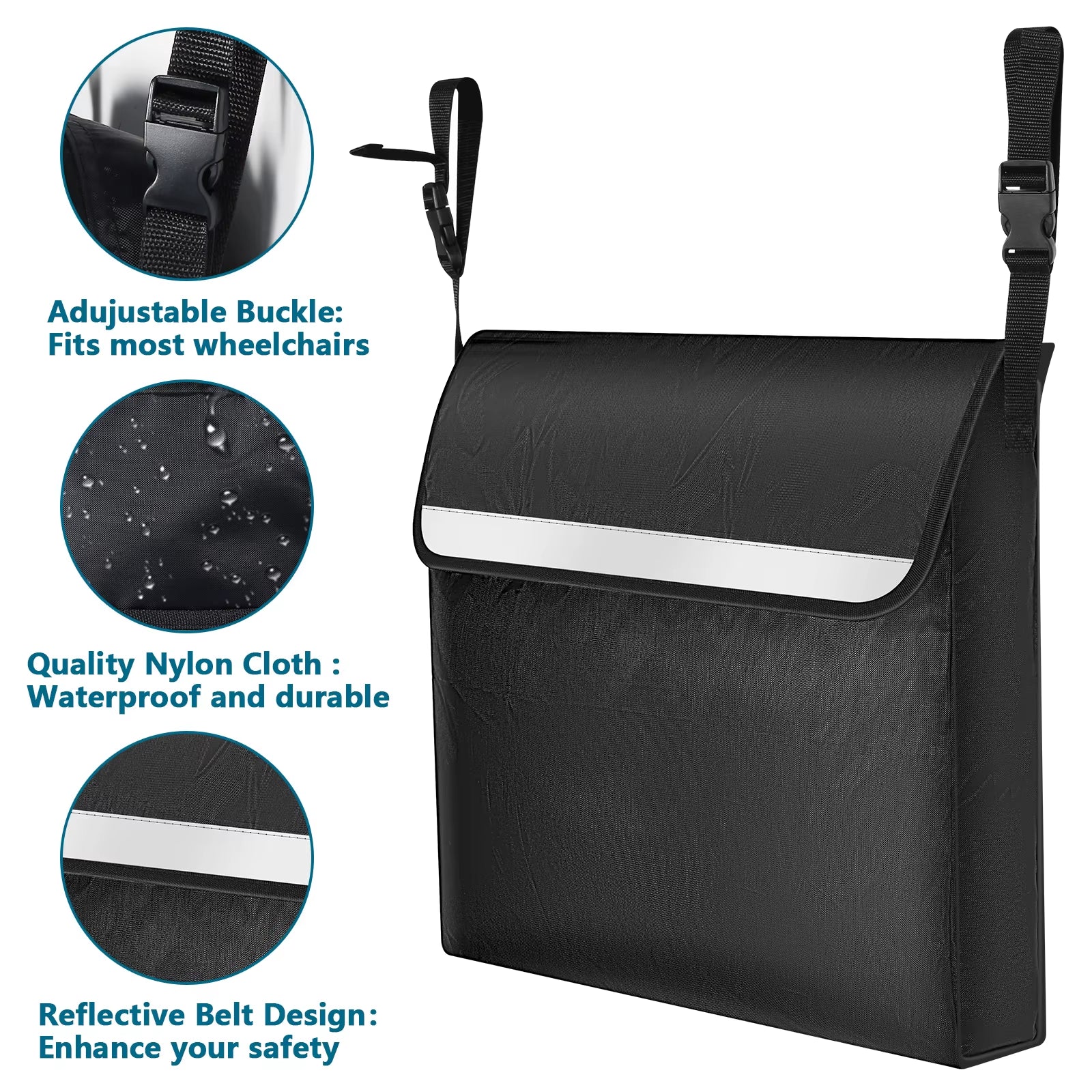 Wheelchair Bag Waterproof Wheelchair Pouch with Secure Reflective Strip Large Capacity Multifunctional Disabled Aid Carry Bag