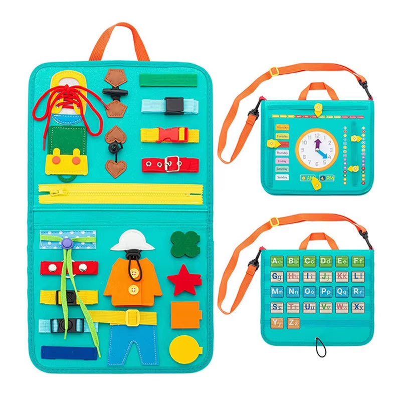 2 Pages Children Montessori Dressing Early Educational Busy Board Toddlers Sensory Toy Travel Activities for Boys Girls Gift Toy
