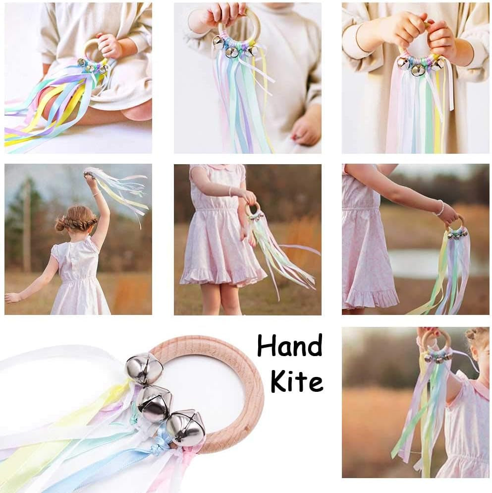 Montessori Hand Kite | Baby Sensory Ribbon Toy | Waldorf Wooden Toys for Toddlers | Rainbow