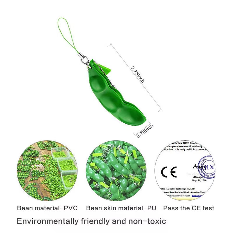 2Pcs Peapod Fidget Toy Squeeze a Bean Edamame Pea Keychain Keyring Extrusion Soybean Tactile Feeling Release Pressure Accessory