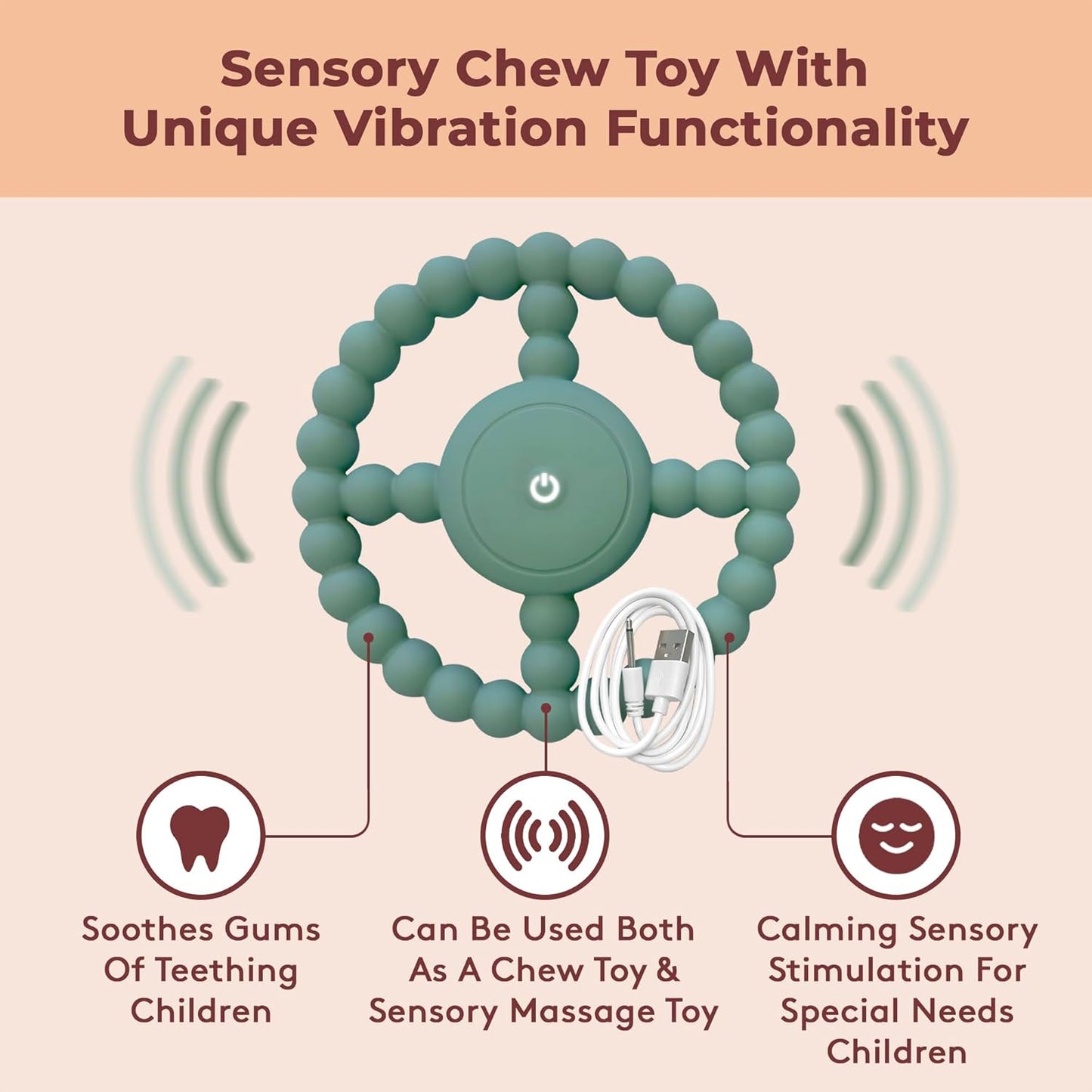 Vibrating Sensory Chew Toy - Dual Use: Chew Toys for Autistic Children & Baby Teething Toy - Infant Teething Toy & Chewy Toys for Autism & Special Needs