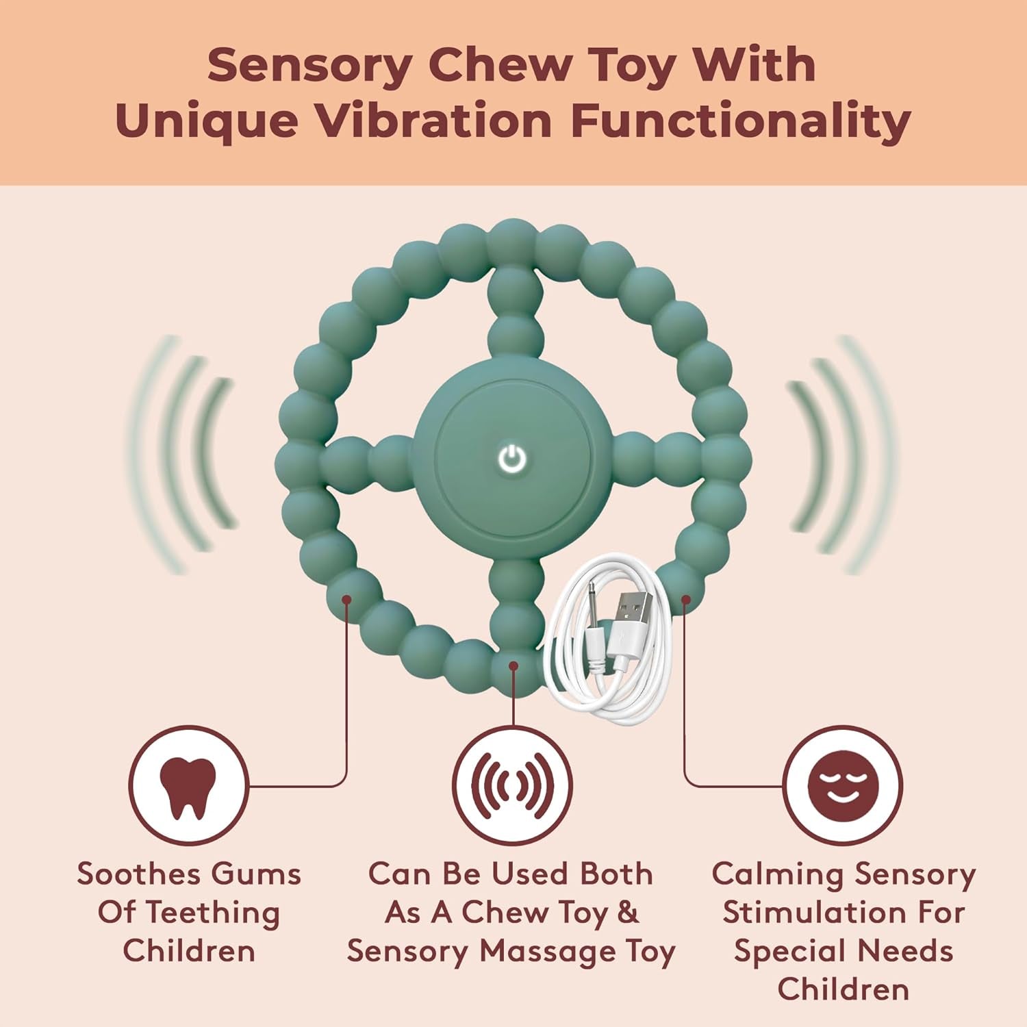 Vibrating Sensory Chew Toy - Dual Use: Chew Toys for Autistic Children & Baby Teething Toy - Infant Teething Toy & Chewy Toys for Autism & Special Needs