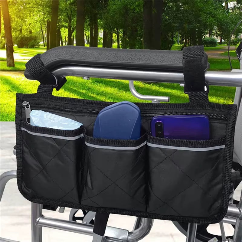 Wheelchair Bag Waterproof Pouch with Secure Reflective Strip Large Capacity Walker Storage Multifunctional