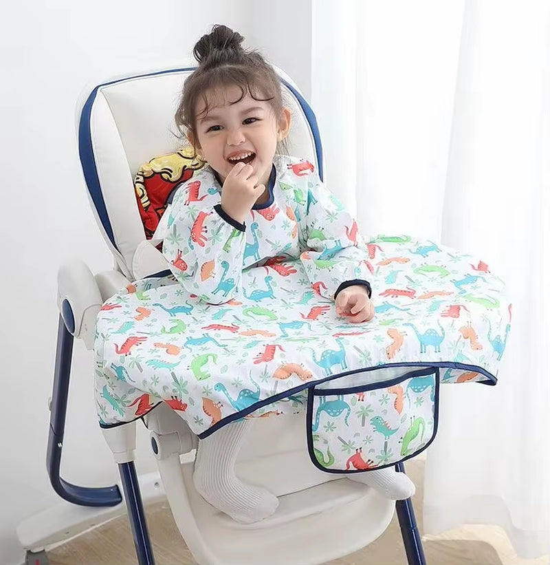 Waterproof Overalls Coverall Baby Feeding Table Highchair Baby Weaning Bibs Smock Apron Attaches to Highchair Long Sleeve Bibs