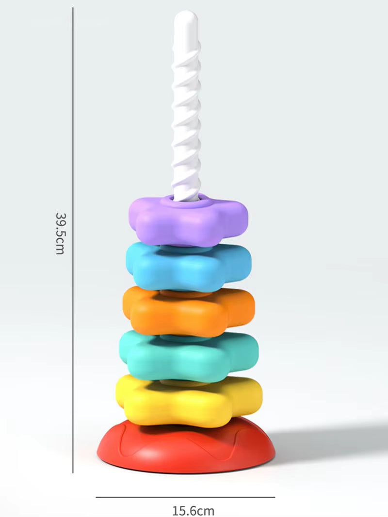 Montessori Rotating Rainbow Tower Baby Stacking Puzzle Toy Develop Motor Skills Game Children Educational Sensory Stacking Tower