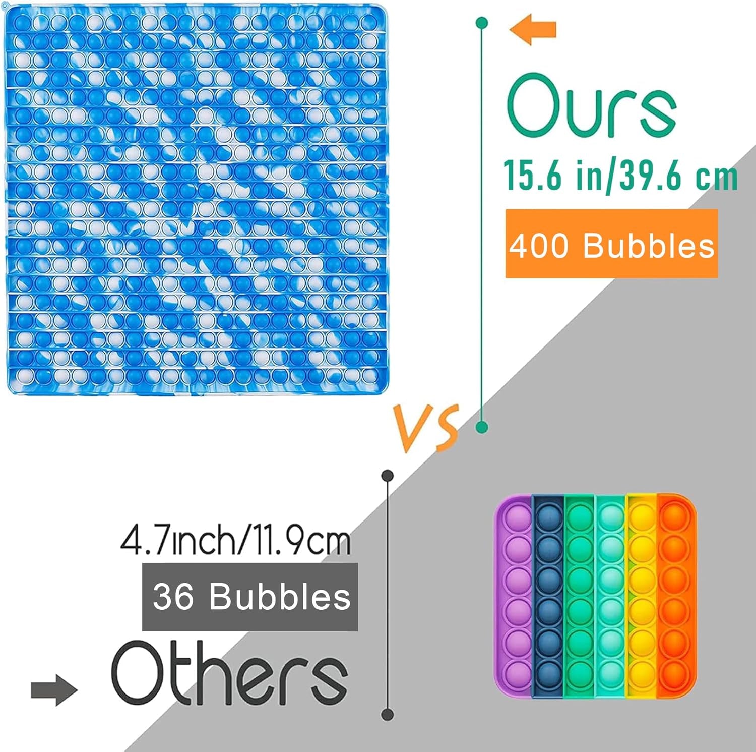 400 Bubbles Giant Fidget Toys for Kids Teens Adults, Big Jumbo 16 Inch Blue Square Sensory Toy for Kids 3-5 4-8 5-7 Boys Girls Birthday Gifts Party Favors Classroom Prizes