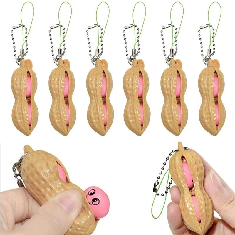 Peanut Fidget Squishy Squeeze Toy for Kids Adults Creative Fun Keychain Gift Portable Decompression Peanuts Stress Relief Toys