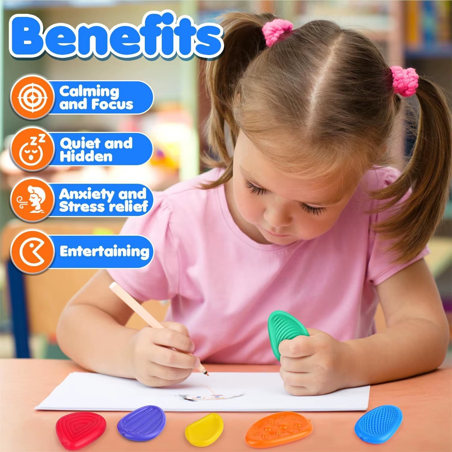 6Pcs Fidget Toys Sensory Stone for Kids Textured Soft Worry Stone for Autism Quiet Fidgets Stress Items Anxiety Relief Gift