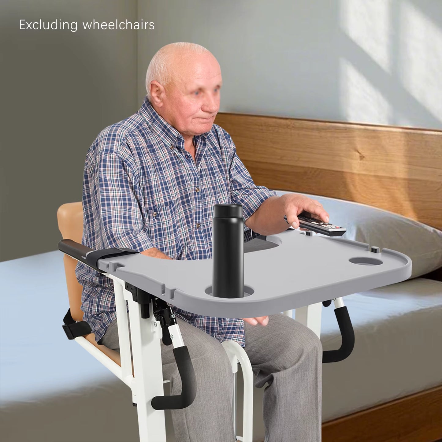 Wheelchair Lap Tray 80KG Load Adjustable & Removable Table Board W/ 2 Cup Holders Universal Fit Wheelchair Accessories