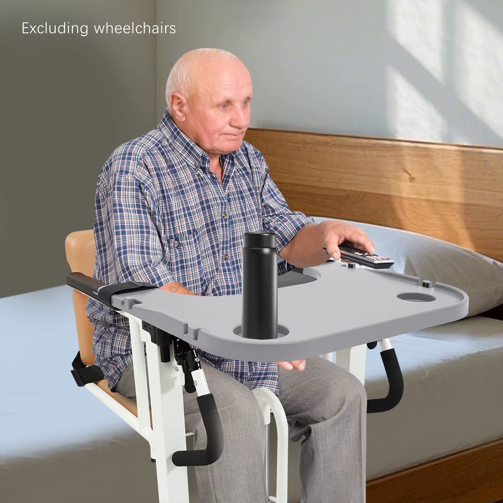 Wheelchair Lap Tray 80KG Load Adjustable & Removable Table Board W/ 2 Cup Holders Universal Fit Wheelchair Accessories
