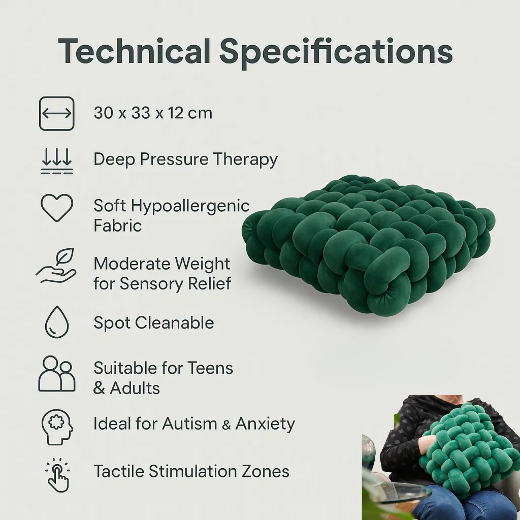 Sensory Cuddle Square | Ideal Therapeutic Presents for Teenagers with Autism | Anxiety and Stress Relief Weighted Pillow