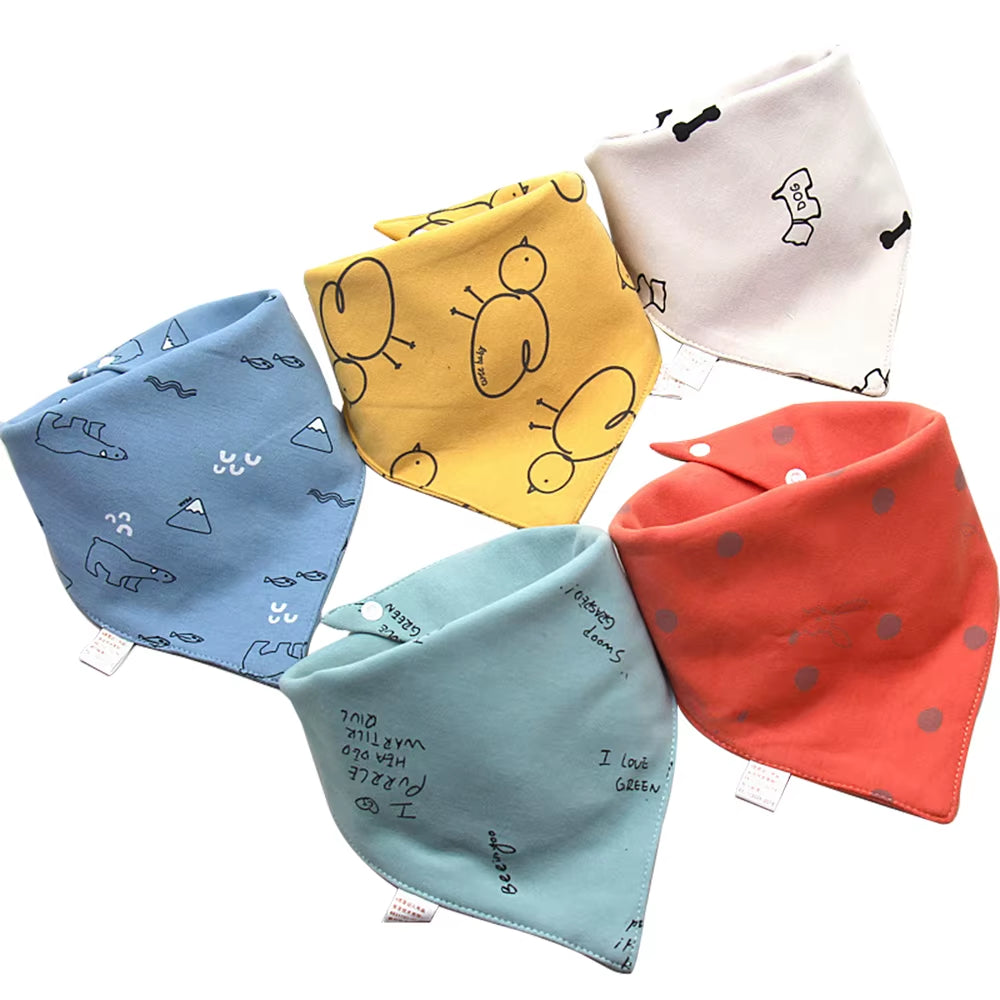 5 Pcs/Lot Baby Bandana Bibs Scarf Burp Cloths Saliva for Newborn Infant Toddler Boys Girls Kids Cartoon Triangle Cotton Bib