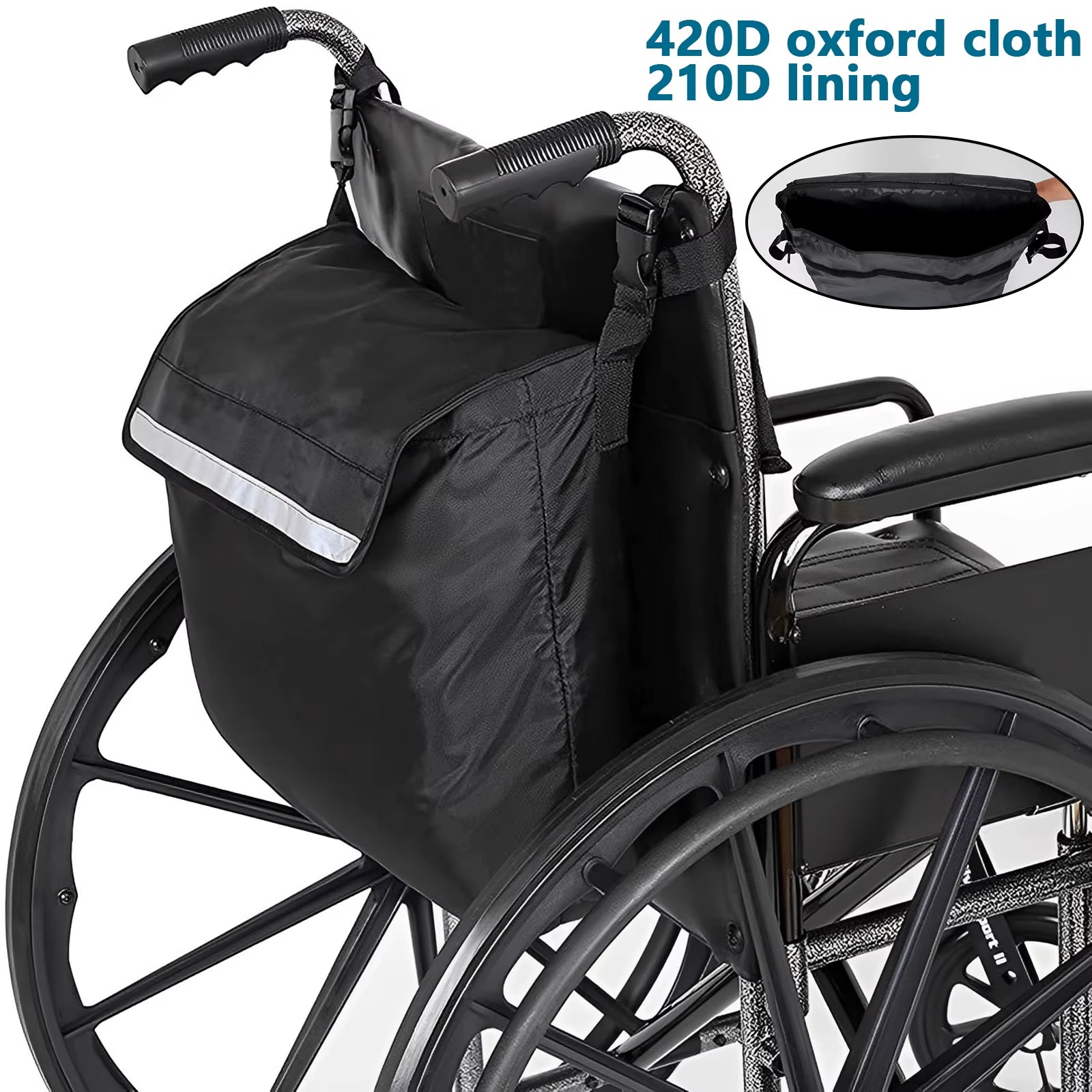 Wheelchair Bag Waterproof Wheelchair Pouch with Secure Reflective Strip Large Capacity Multifunctional Disabled Aid Carry Bag