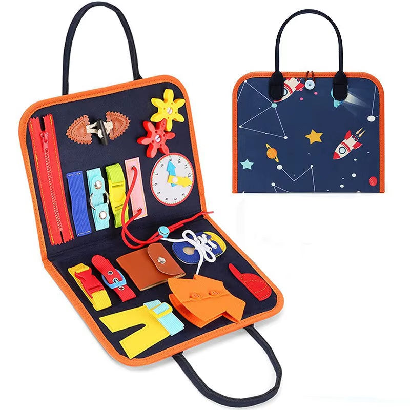 2 Pages Children Montessori Dressing Early Educational Busy Board Toddlers Sensory Toy Travel Activities for Boys Girls Gift Toy