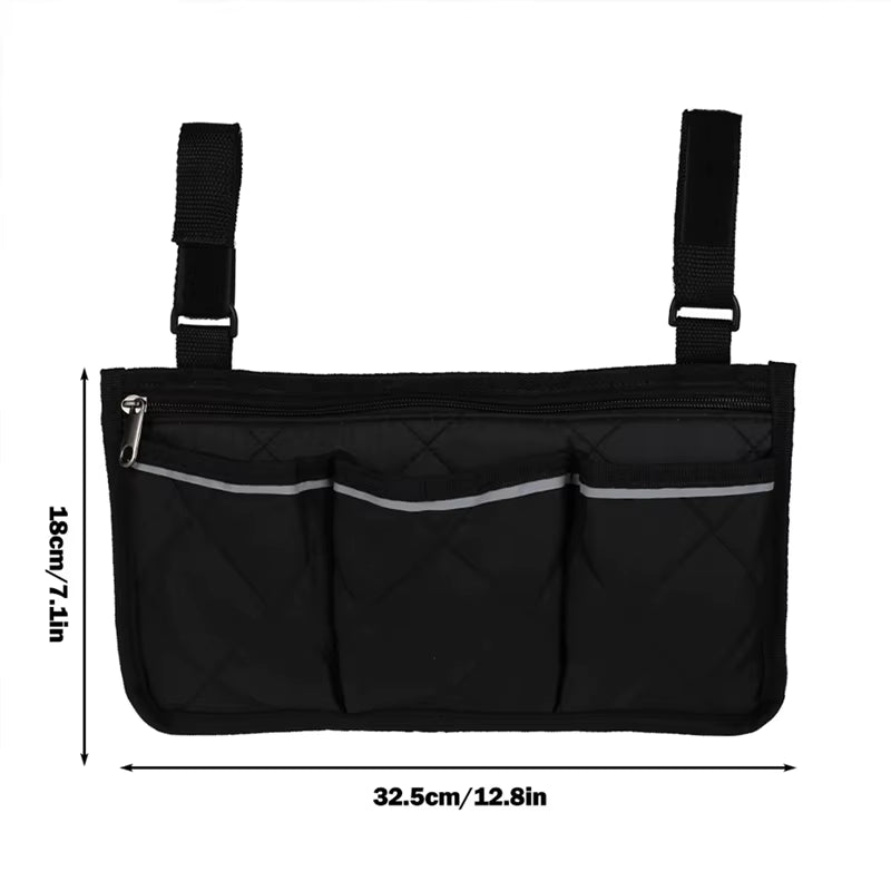 Wheelchair Bag Waterproof Pouch with Secure Reflective Strip Large Capacity Walker Storage Multifunctional
