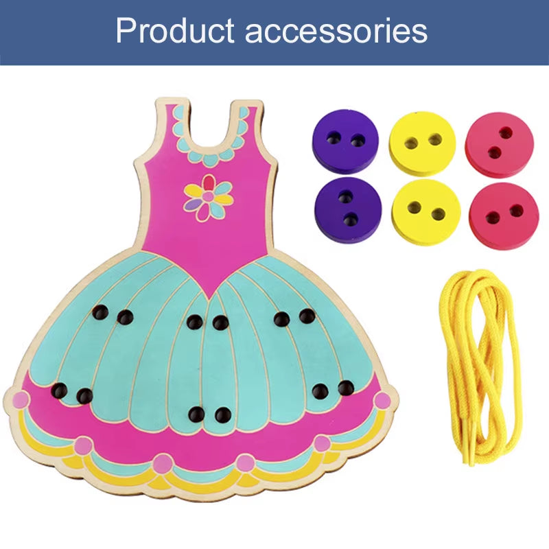 1Set Children'S Montessori Learn Basic Life Skills Teaching Aid Skirt Clothes Threading Button Sewing Board Game Educational Toy
