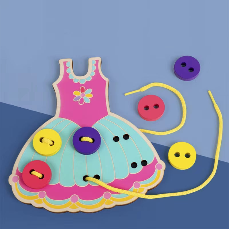 1Set Children'S Montessori Learn Basic Life Skills Teaching Aid Skirt Clothes Threading Button Sewing Board Game Educational Toy