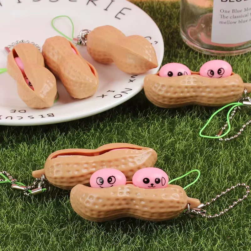 Peanut Fidget Squishy Squeeze Toy for Kids Adults Creative Fun Keychain Gift Portable Decompression Peanuts Stress Relief Toys