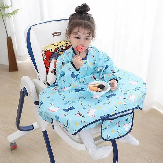 Waterproof Overalls Coverall Baby Feeding Table Highchair Baby Weaning Bibs Smock Apron Attaches to Highchair Long Sleeve Bibs