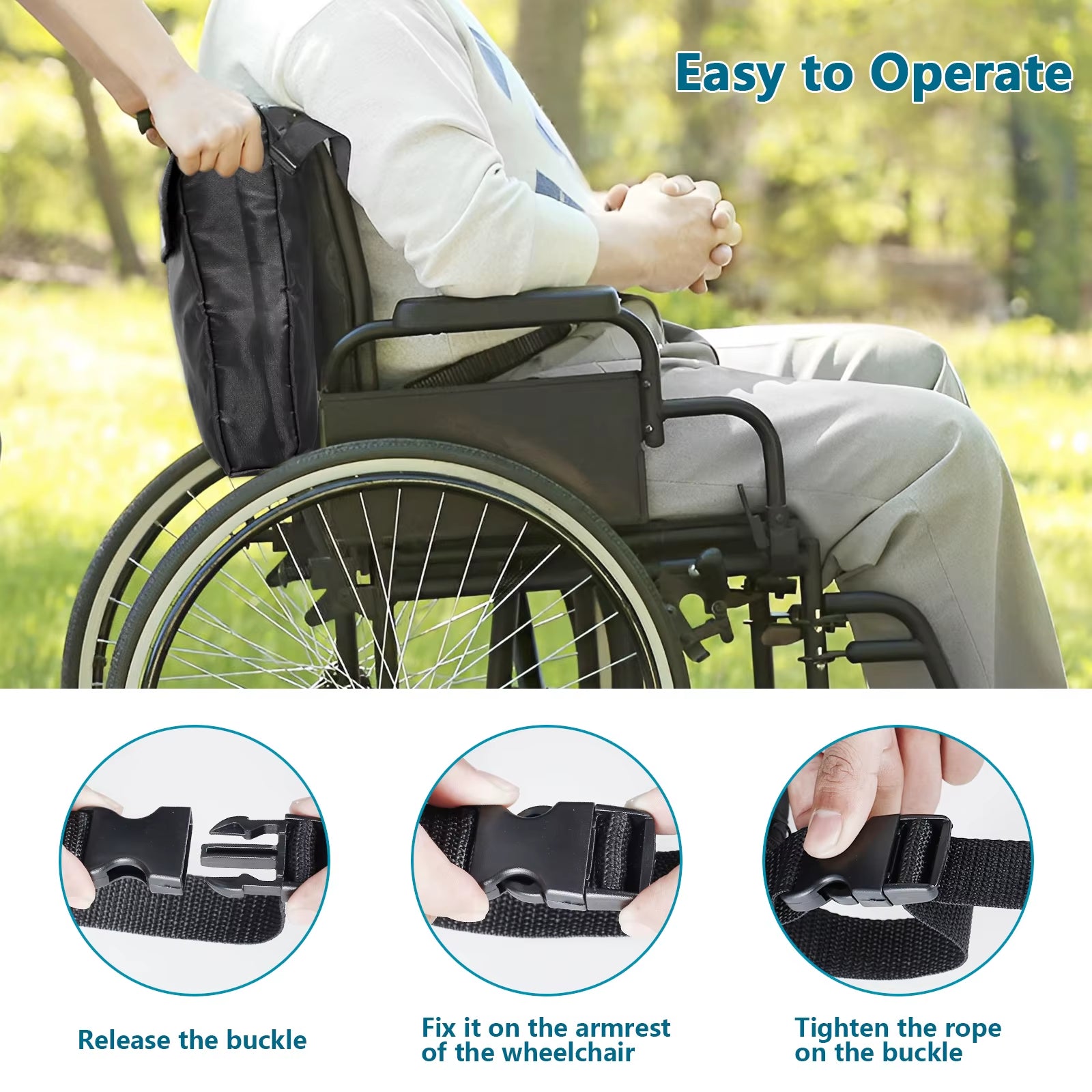 Wheelchair Bag Waterproof Wheelchair Pouch with Secure Reflective Strip Large Capacity Multifunctional Disabled Aid Carry Bag