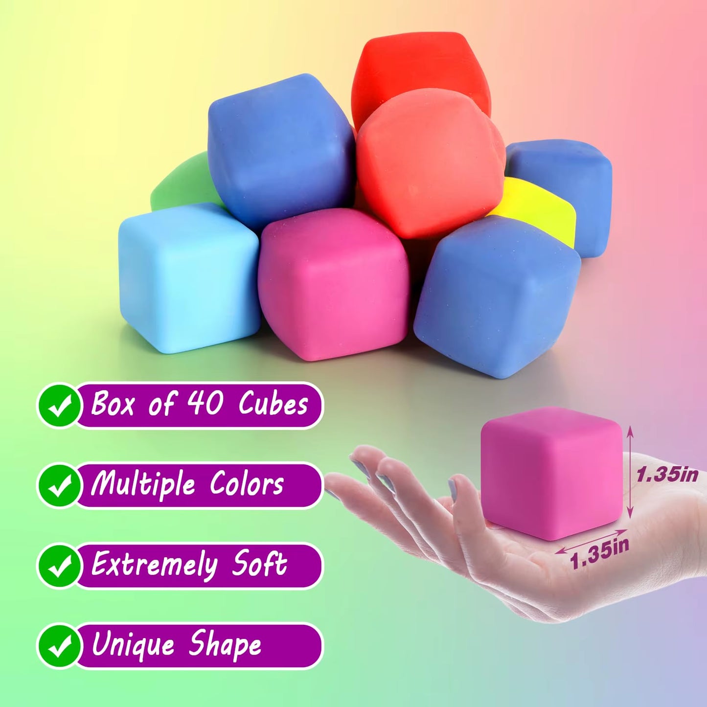 5-40Pcs Slow Rising Stress Cube Fidget Toys, Squishy Balls Sensory Fidget Toys for Kids Adults, Square Shape Fidgets